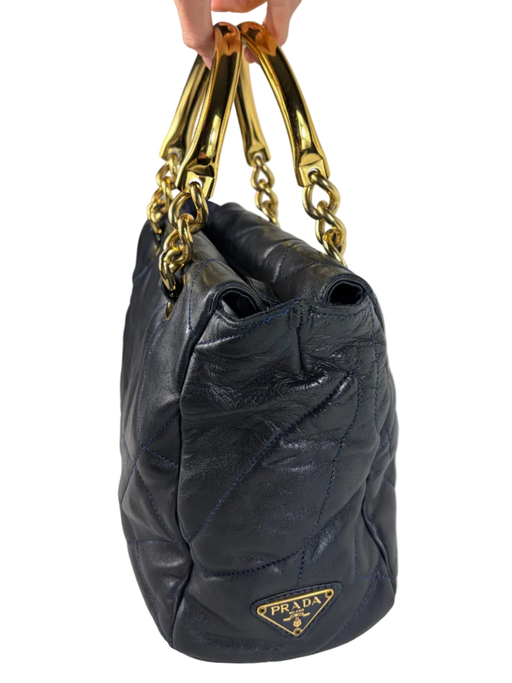 Prada Quilted Nappa Leather Gold Metal Handle Tote Bag