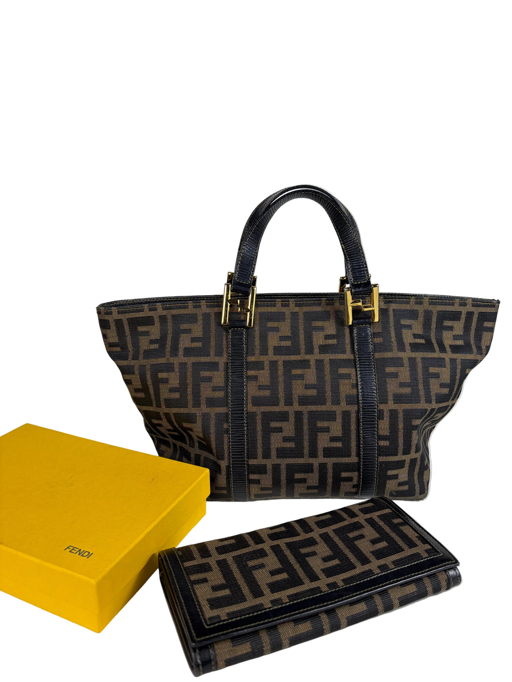 Fendi Zucca Canvas Shoulder Bag and Zucca Long Wallet Set