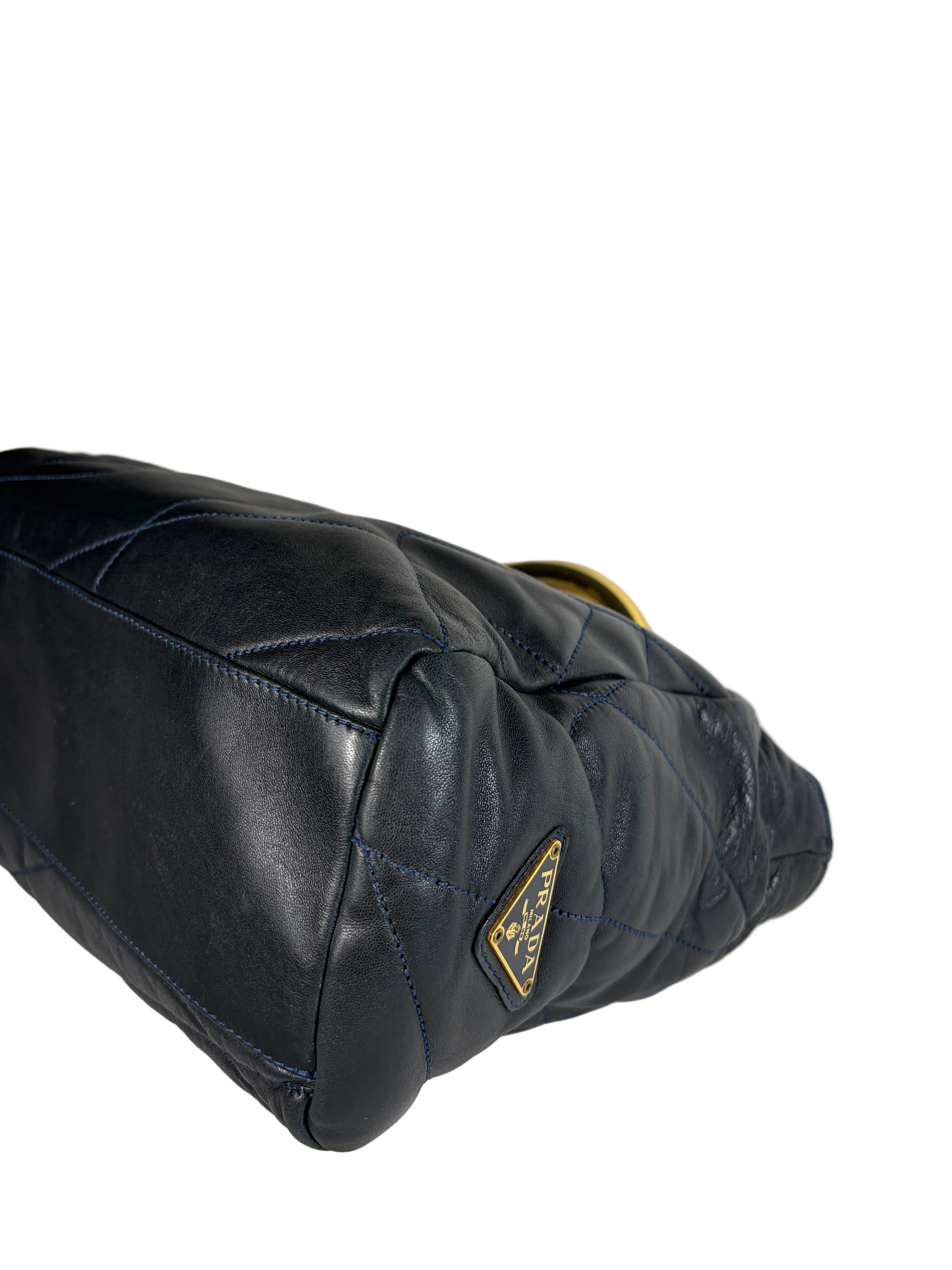Prada Quilted Nappa Leather Gold Metal Handle Tote Bag