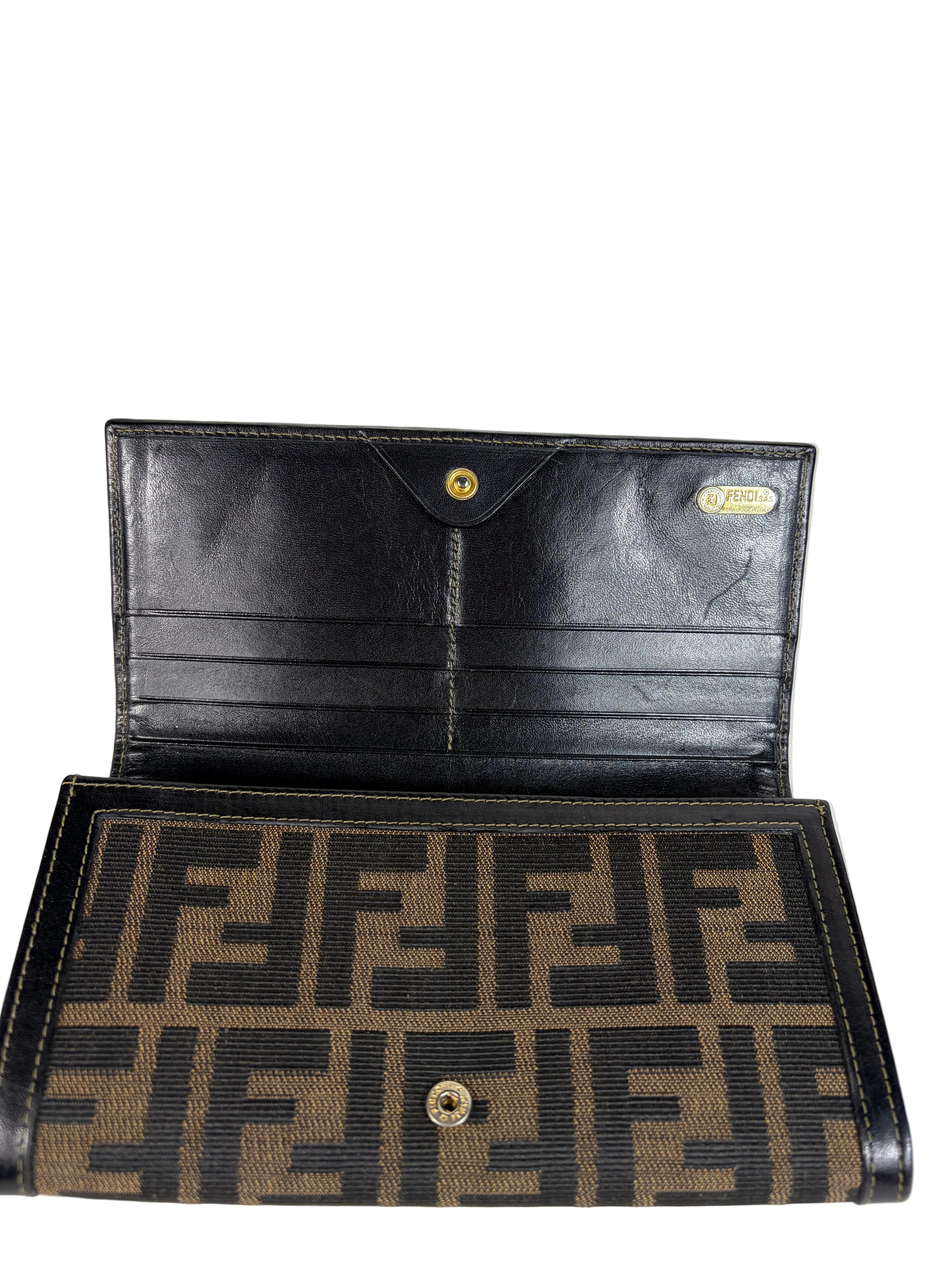 Fendi Zucca Canvas Shoulder Bag and Zucca Long Wallet Set