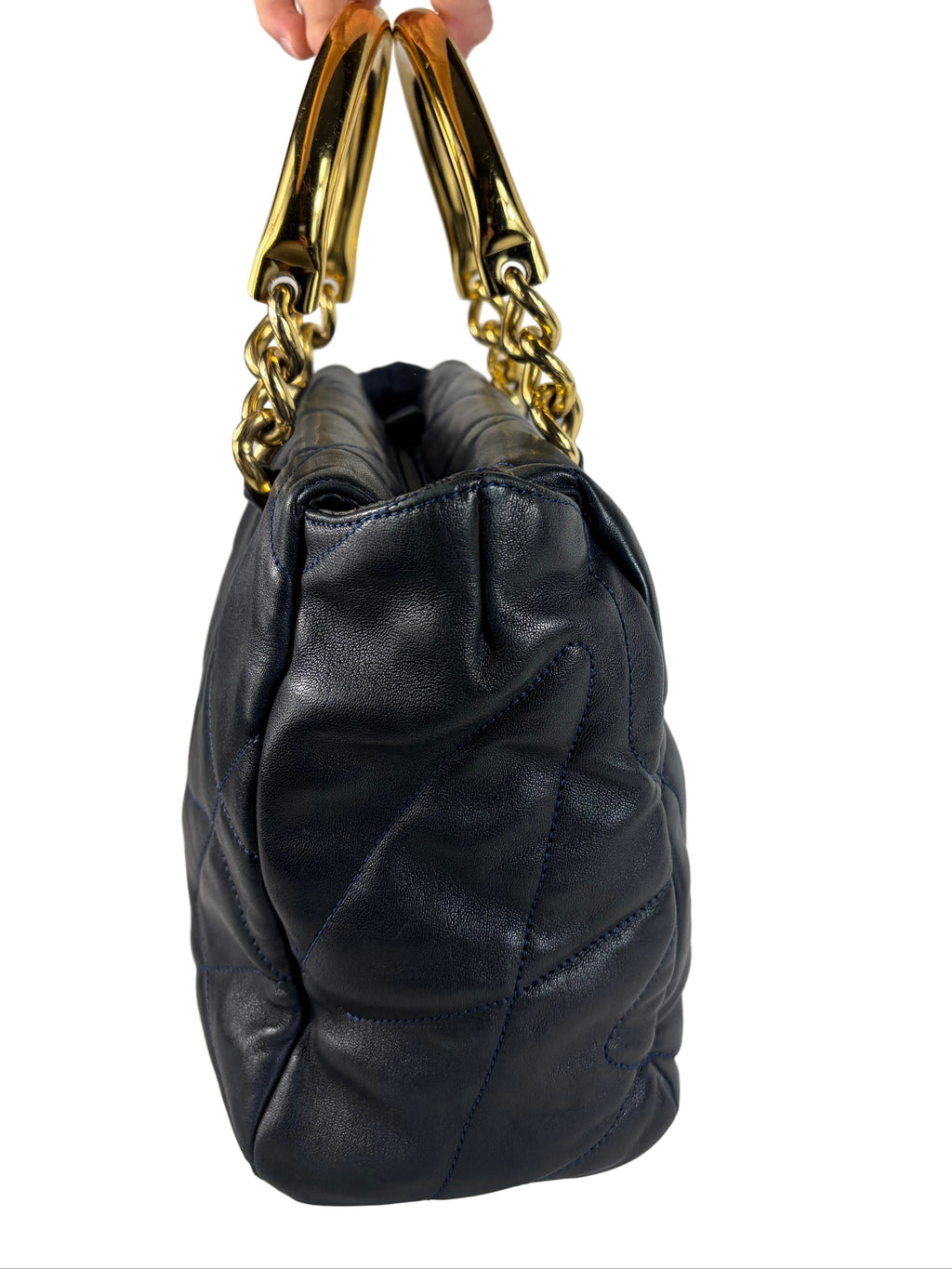 Prada Quilted Nappa Leather Gold Metal Handle Tote Bag
