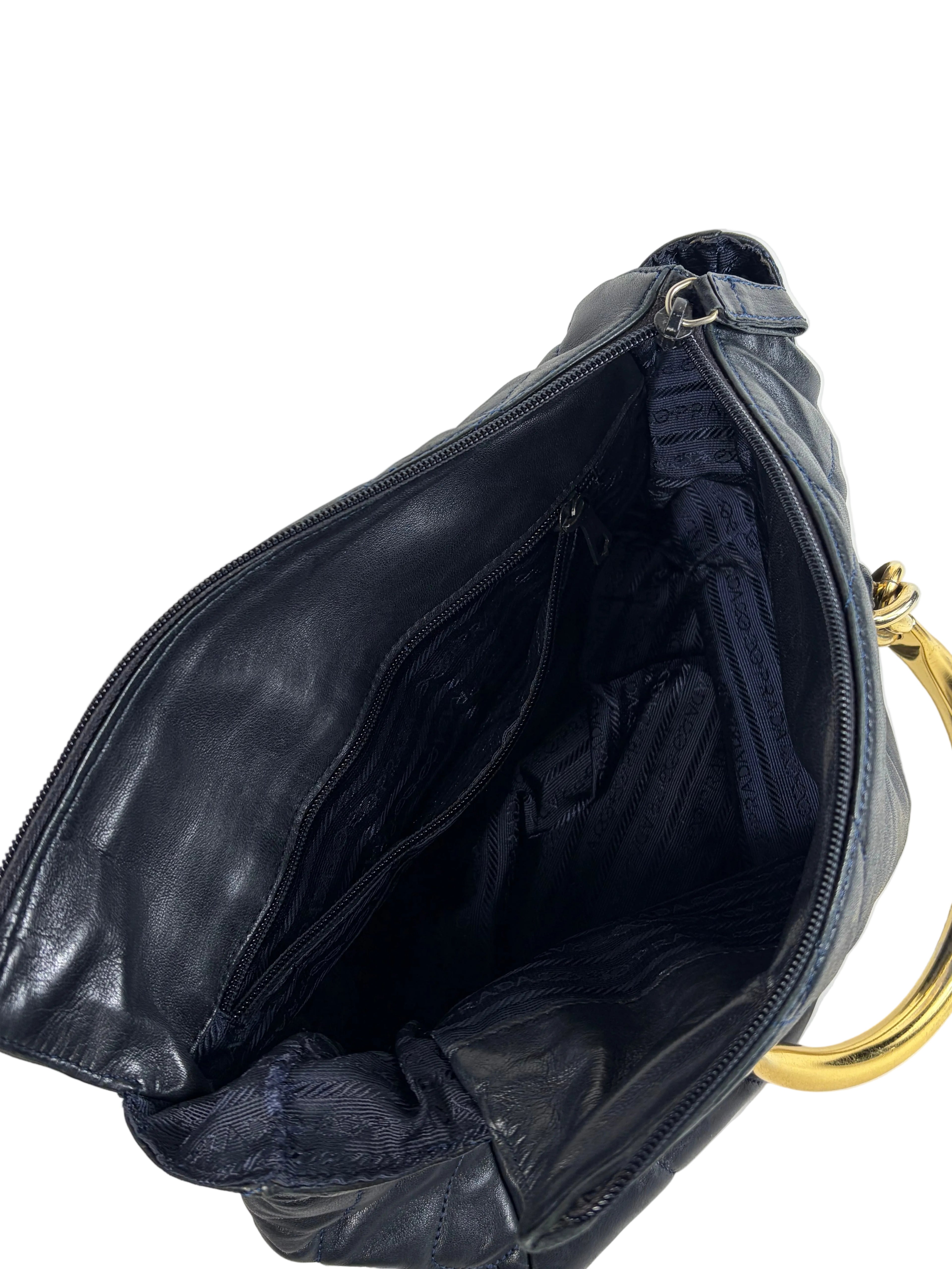 Prada Quilted Nappa Leather Gold Metal Handle Tote Bag