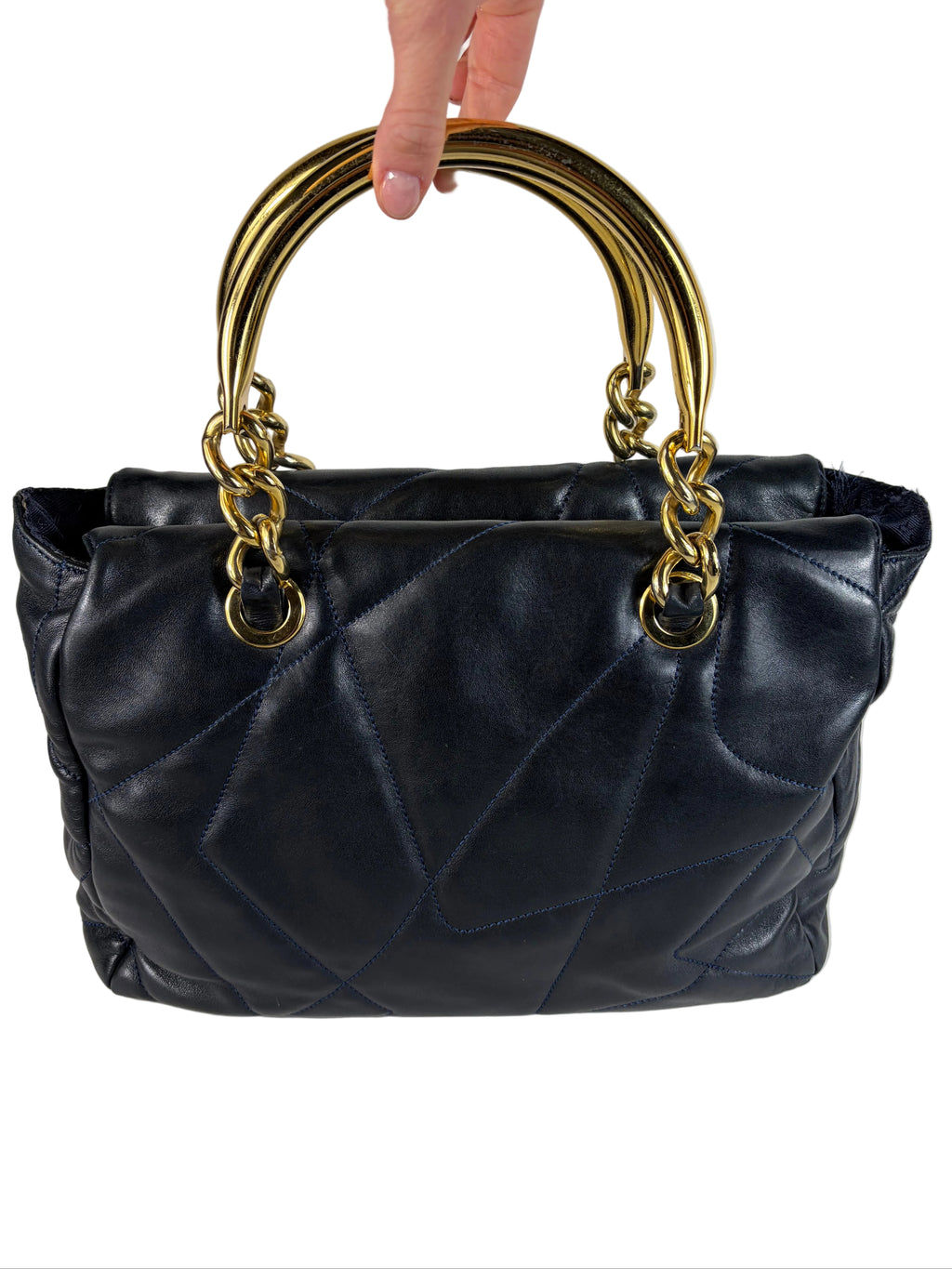 Prada Quilted Nappa Leather Gold Metal Handle Tote Bag