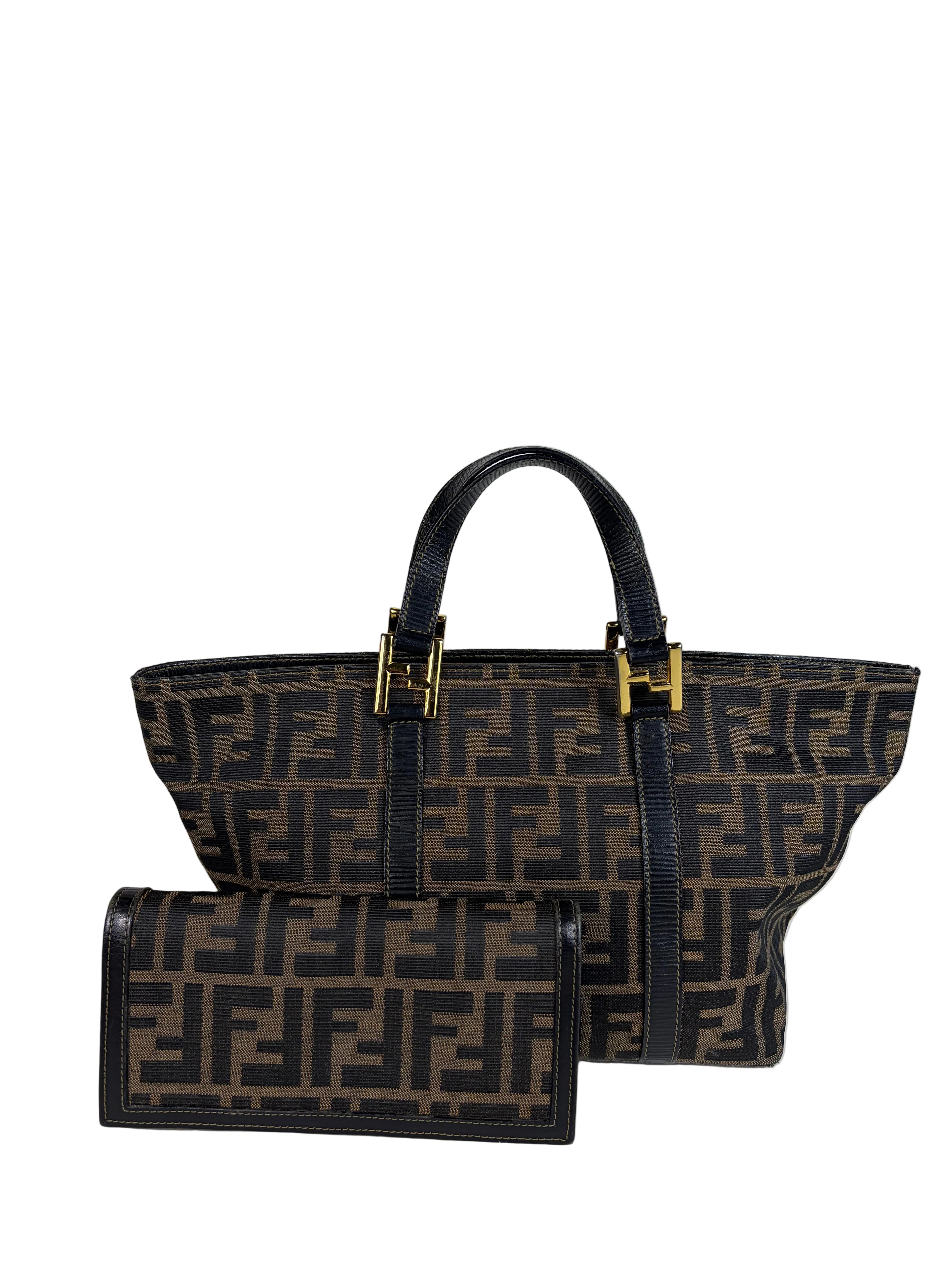 Fendi Zucca Canvas Shoulder Bag and Zucca Long Wallet Set