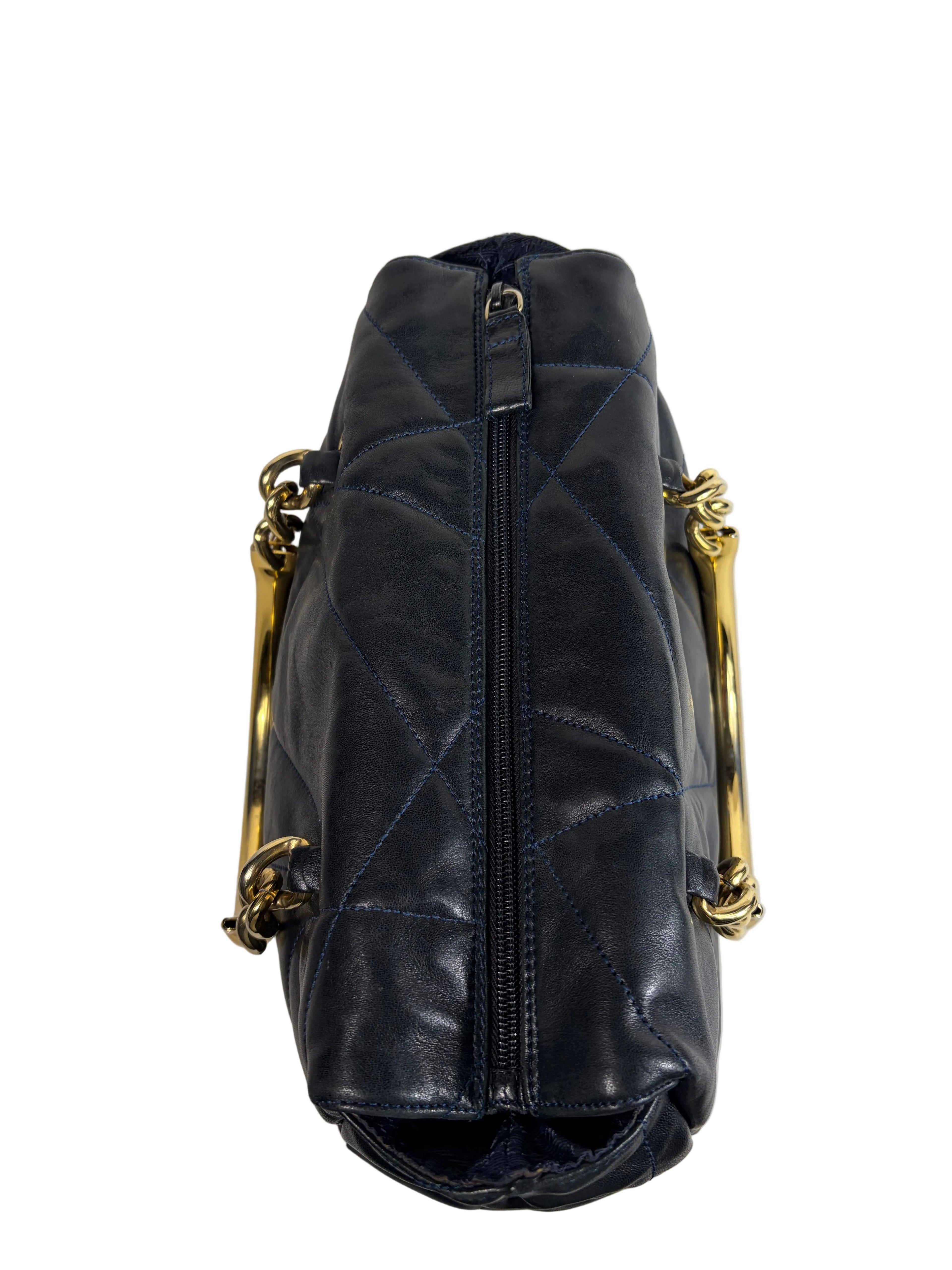 Prada Quilted Nappa Leather Gold Metal Handle Tote Bag