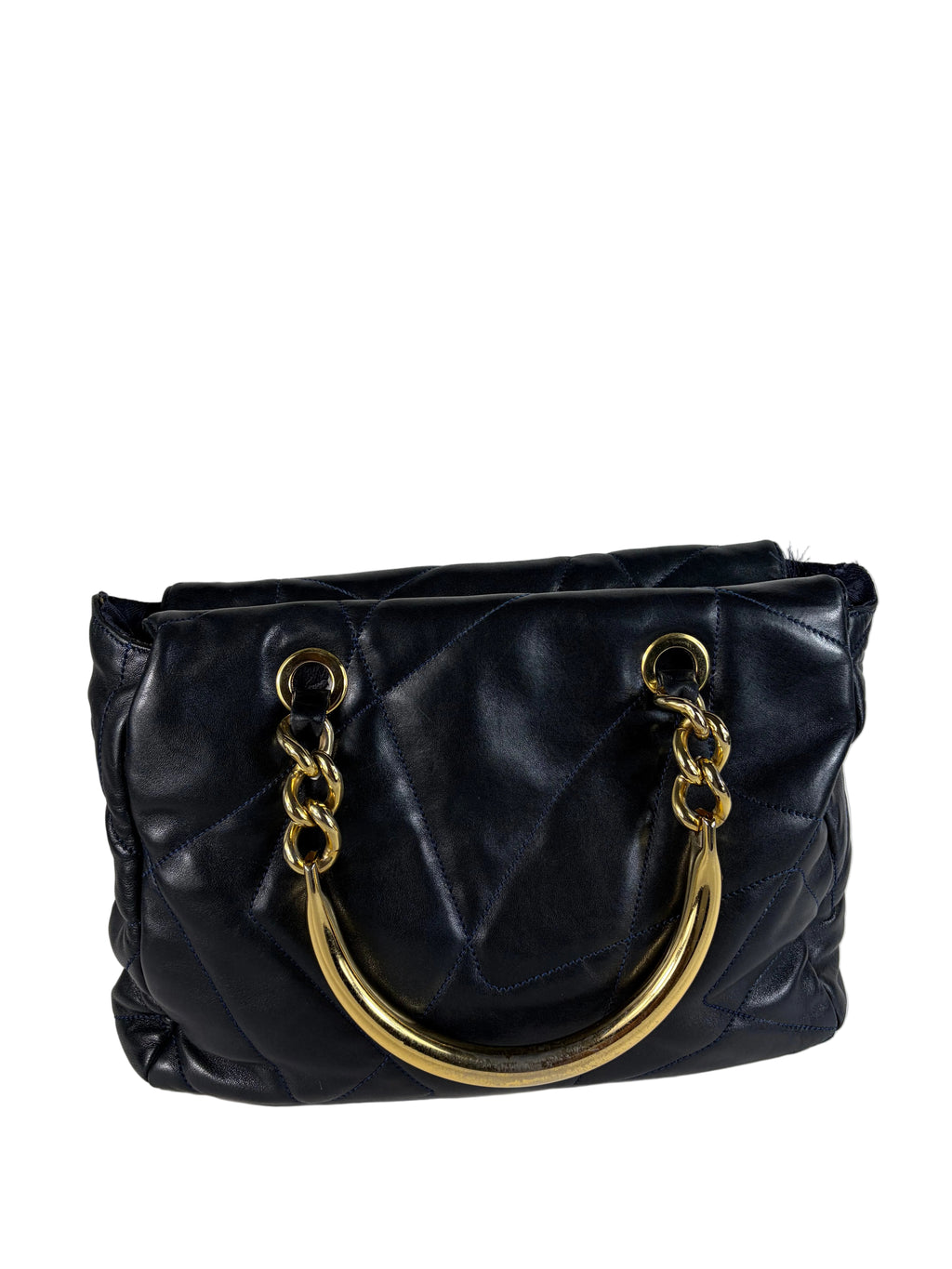 Prada Quilted Nappa Leather Gold Metal Handle Tote Bag