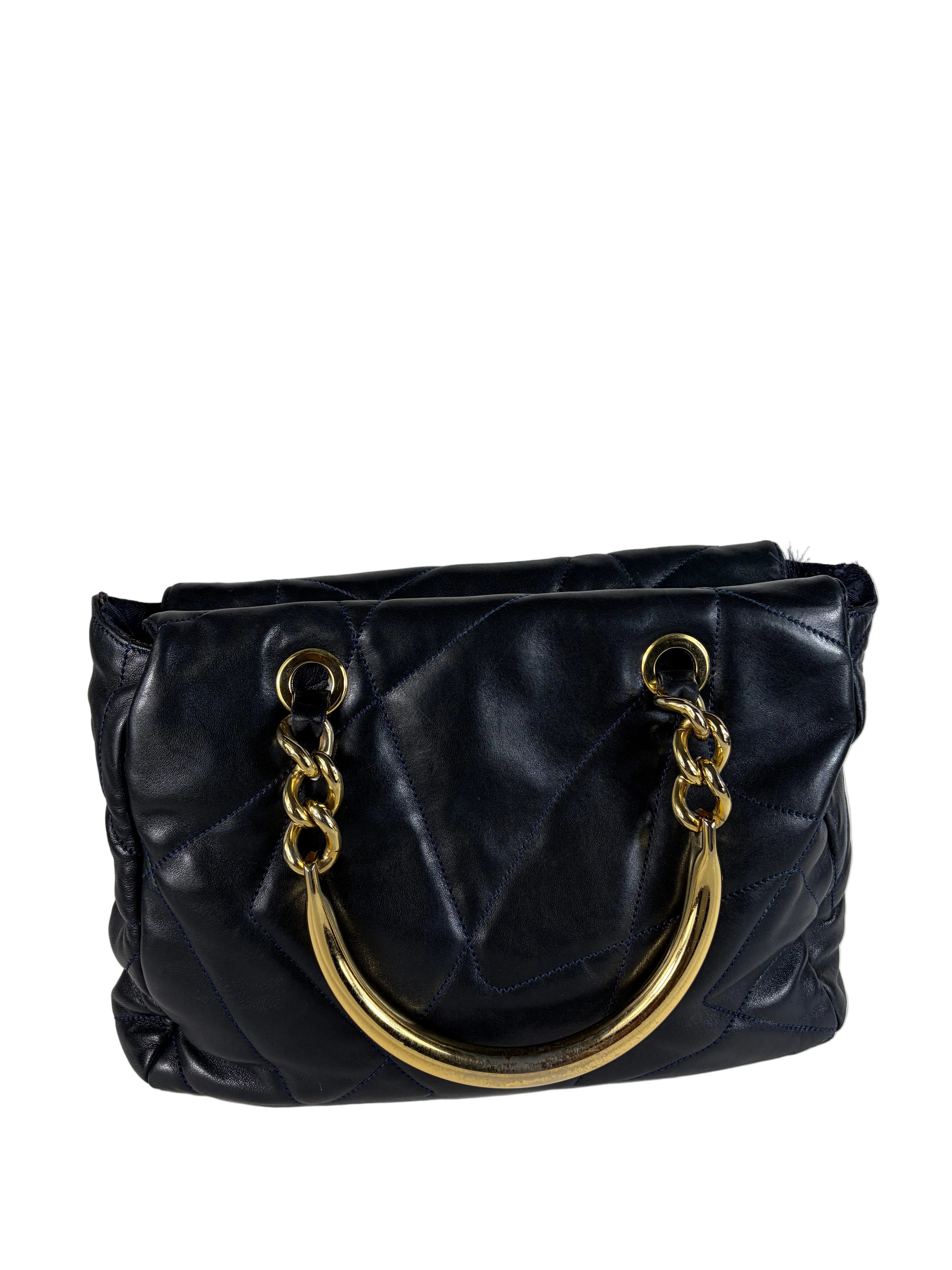 Prada Quilted Nappa Leather Gold Metal Handle Tote Bag